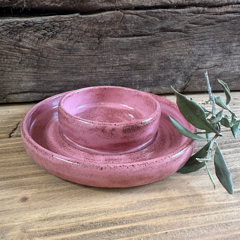 smuk lyserød håndlavet keramik lysestage