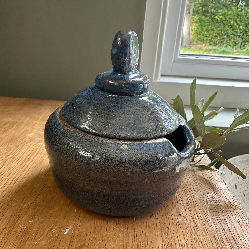 håndlavet keramik sukkerskål i blå